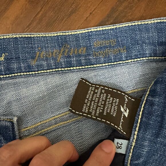 7 FOR ALL MANKIND Josefina Skinny Boyfriend Jeans Distressed Blue - Picture 10 of 14